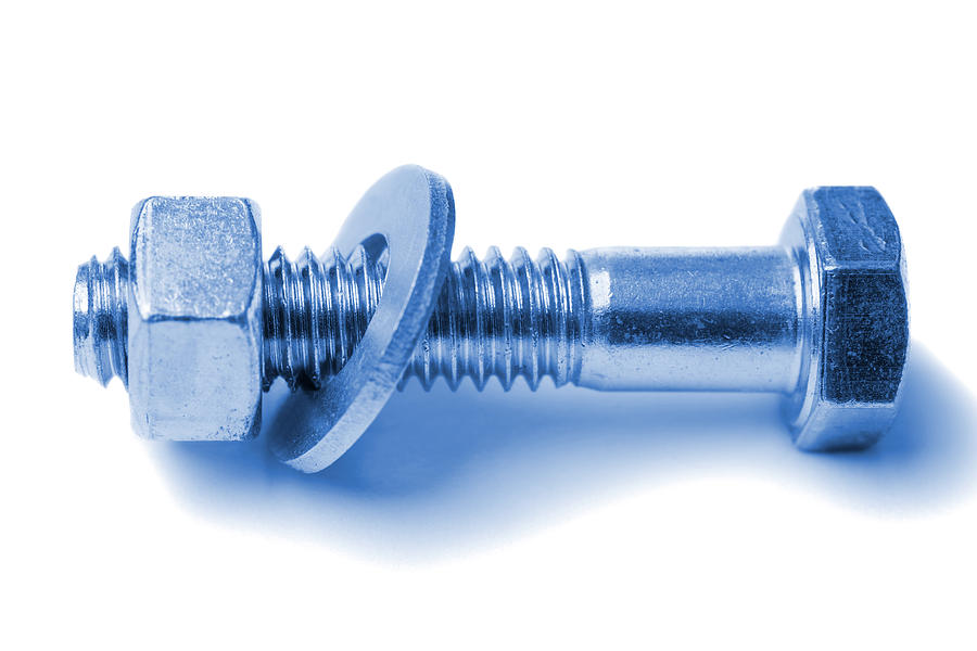 Tool Photograph - Bolt with Nut and Washer Blue Toned by Donald  Erickson