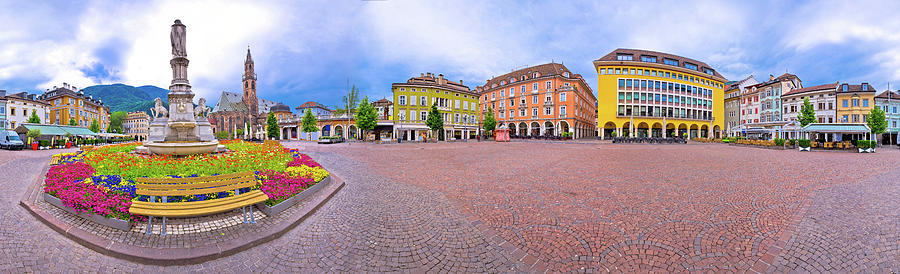 Bolzano main square Waltherplatz panoramic view Photograph by Brch Photography