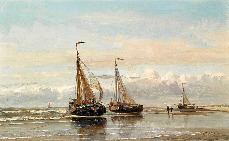Bomschuiten on the Beach Painting by Everhardus Koster