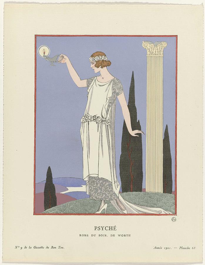 Bon Ton Gazette 1921 No. 9 Pl. 68 Psyche Evening Dress from Worth George Barbier 1921 by George Barbier