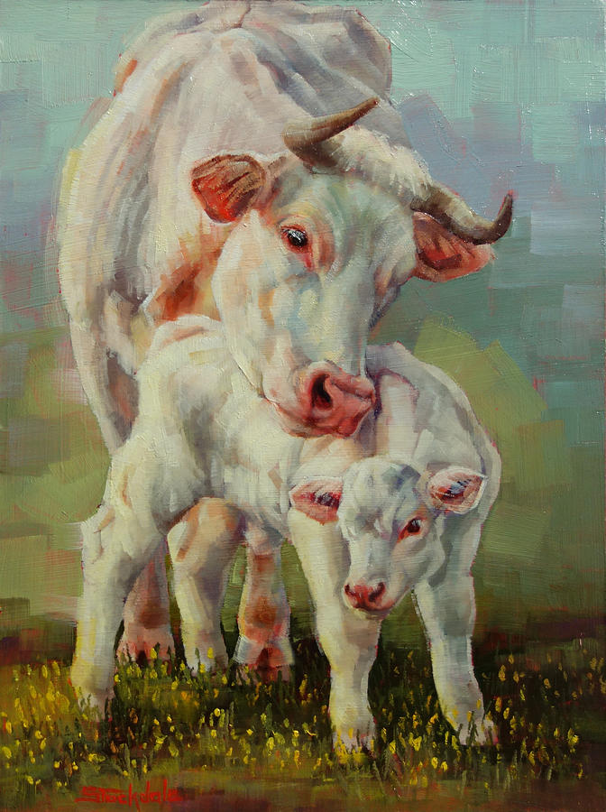 Cow Painting - Bonded Cow And Calf by Margaret Stockdale