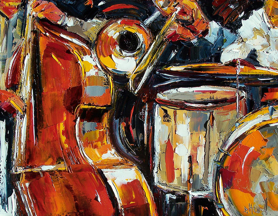 Jazz Painting - Bone Bass and Drums by Debra Hurd
