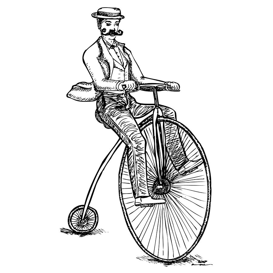 Vintage Drawing - Boneshaker Velocipede Bicycle by Karl Addison