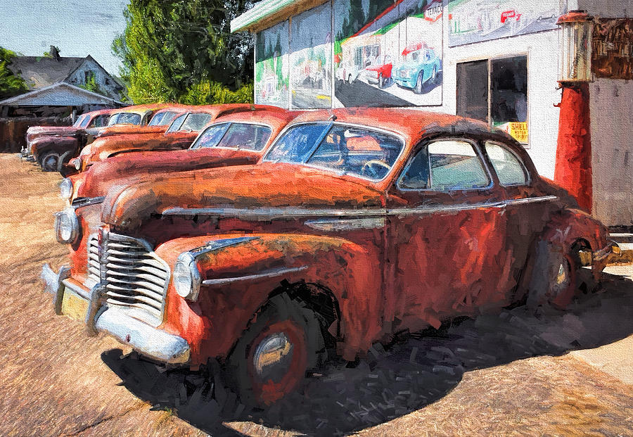 Antique Cars Digital Art - Boneyard Lineup by Rick Wicker
