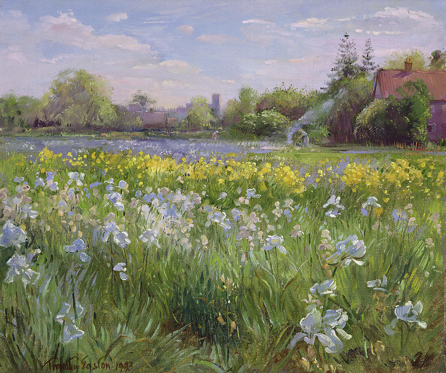 Bonfire and Iris Field Painting by Timothy Easton