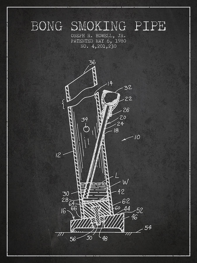 Vintage Digital Art - Bong Smoking Pipe Patent 1980 - Charcoal by Aged Pixel