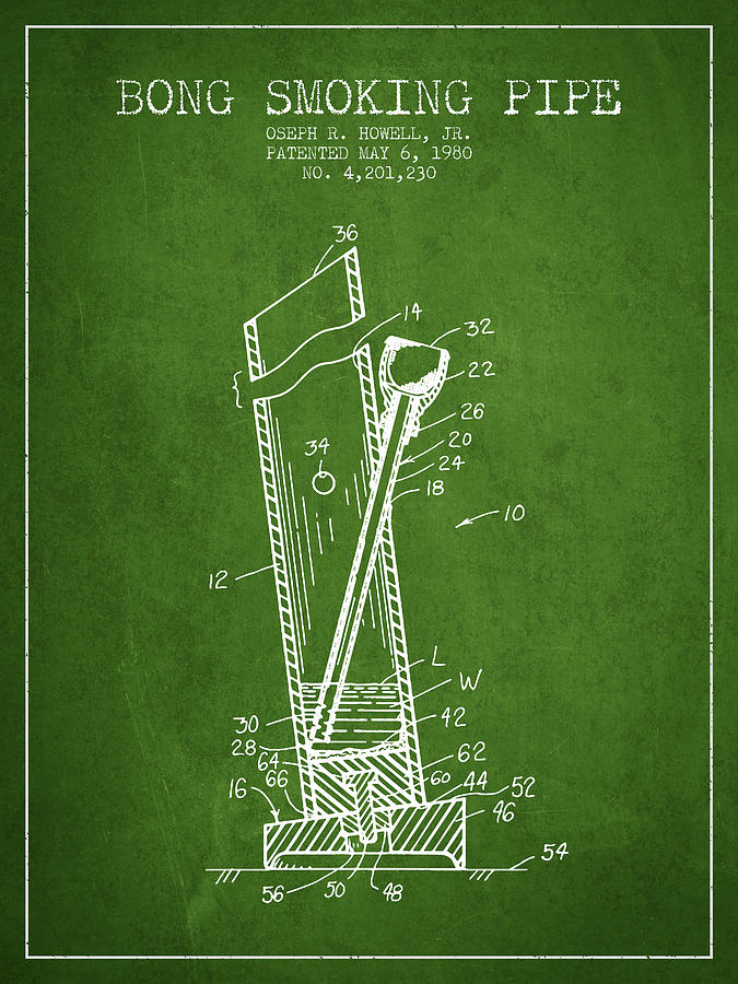 Vintage Digital Art - Bong Smoking Pipe Patent1980 - Green by Aged Pixel