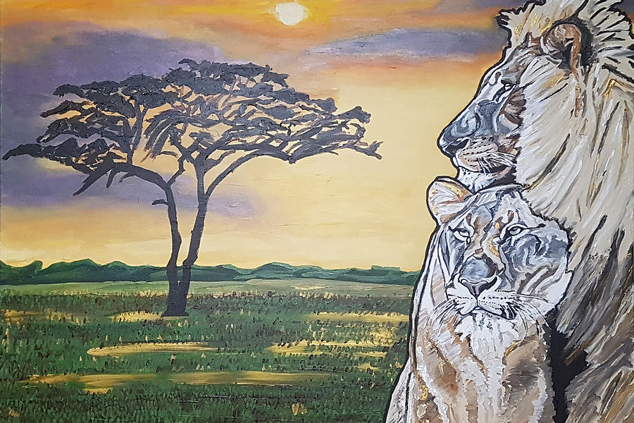 Lions Painting - Bonnie and Clyde by Rachel Natalie Rawlins