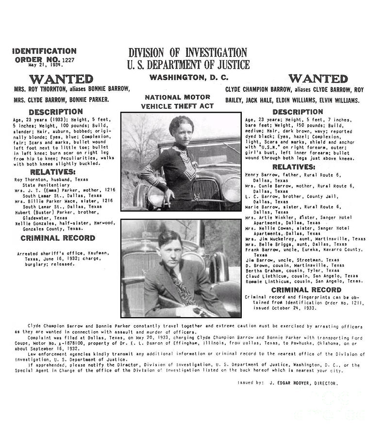 Bonnie Photograph - Bonnie and Clyde Wanted Poster by Art Kurgin