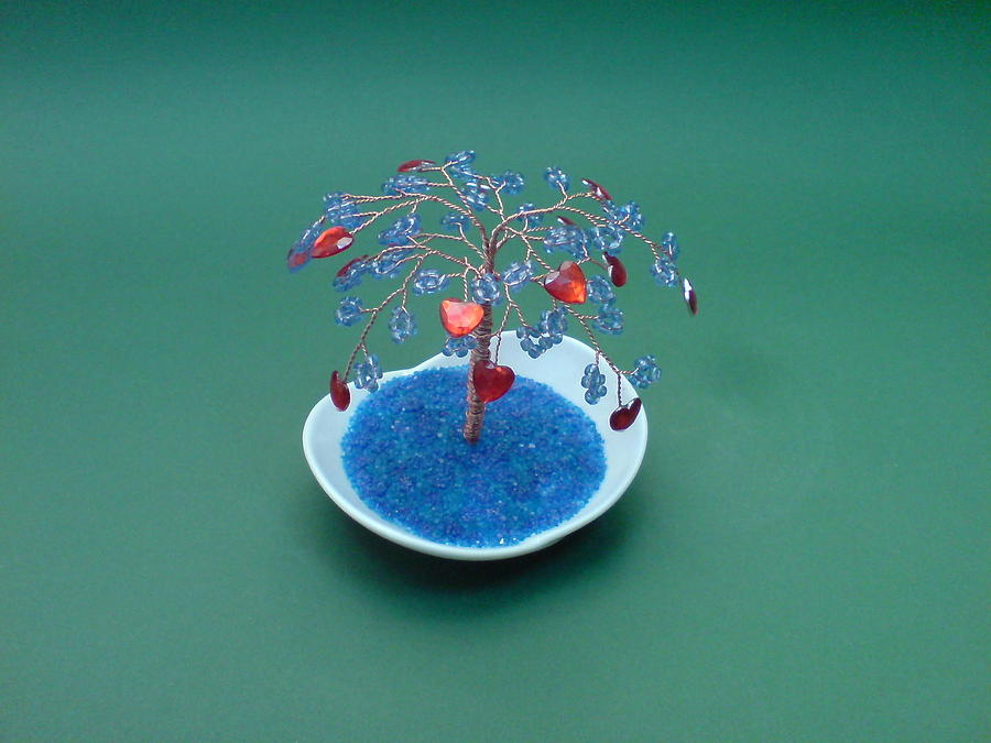 Bonsai Wire Tree Sculpture Beaded Hearts Sculpture by Bujas Sinisa