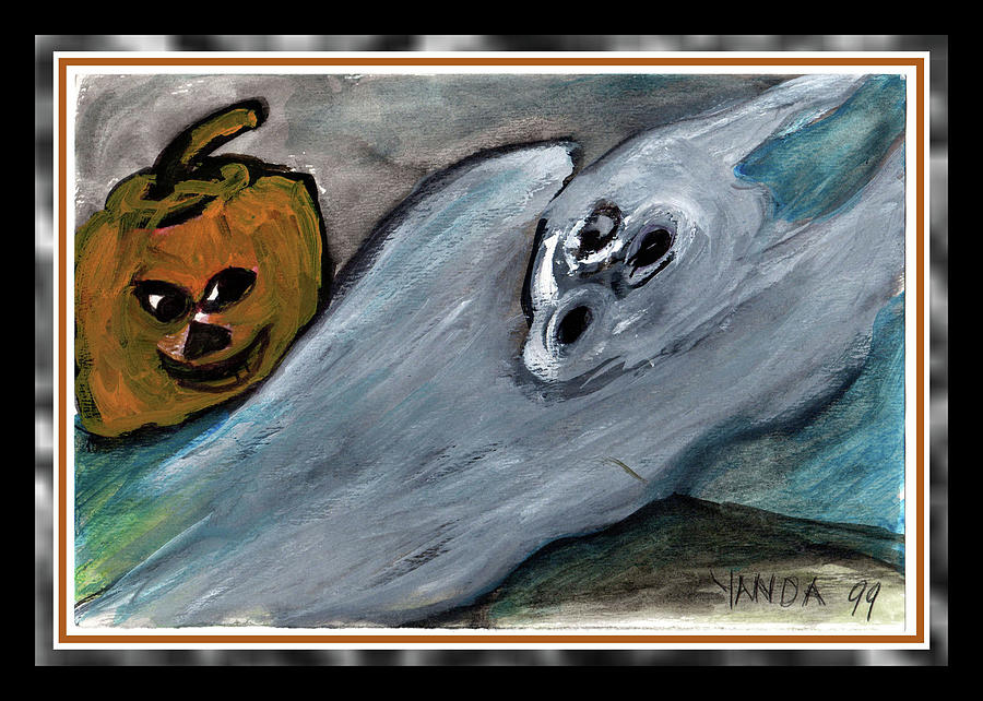 Boo Scared Ghost and Pumpkin Painting by Katt Yanda