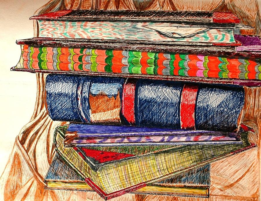 Stack Of Books Drawing Art Print