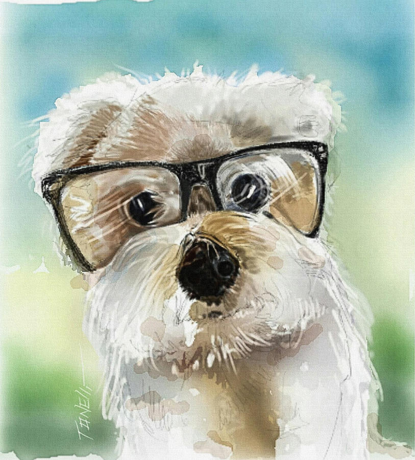 Book Worm Dog Painting