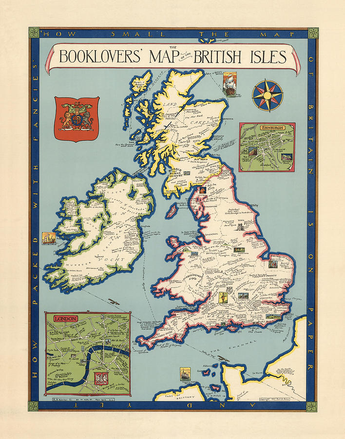 Booklovers map of the British Isles - Pictorial Map - Antique Illustrated Map Drawing by Studio Grafiikka