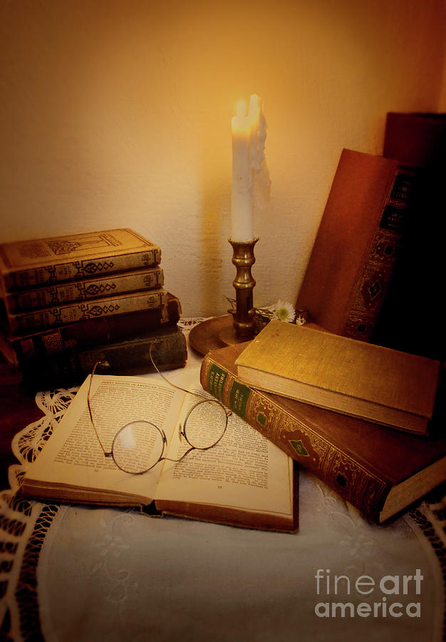 Books in Candlelight Photograph by Jill Battaglia