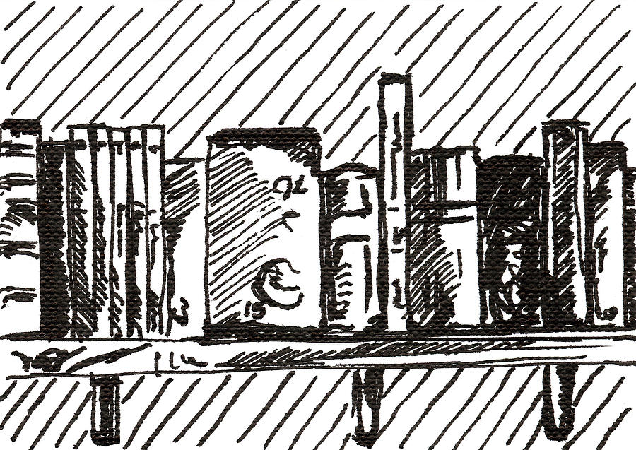 Bookshelf 1 2015 - ACEO Drawing by Joseph A Langley