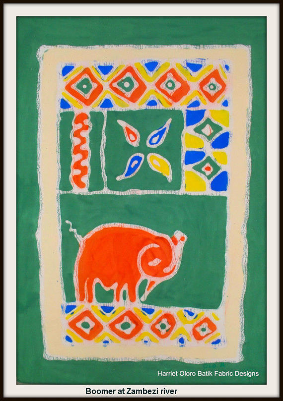 Orange Elephant Tapestry - Textile - Boomer at Zambezi river by  Harriet Oloro