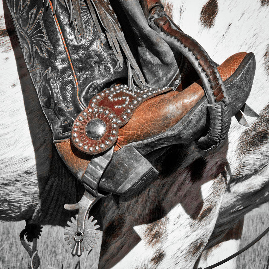 Boot in Stirrup Selective Color Photograph by Jerry Fornarotto