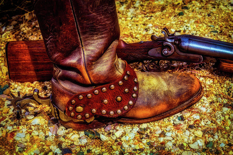 Boot With Spur And Shotgun Photograph by Garry Gay