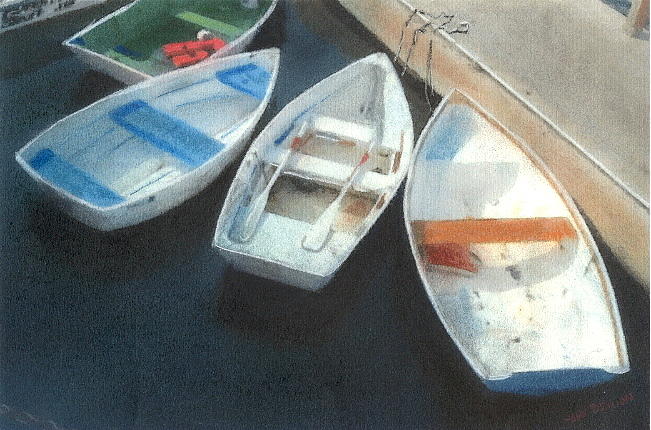 Booth Bay Boats Pastel by John Brisson
