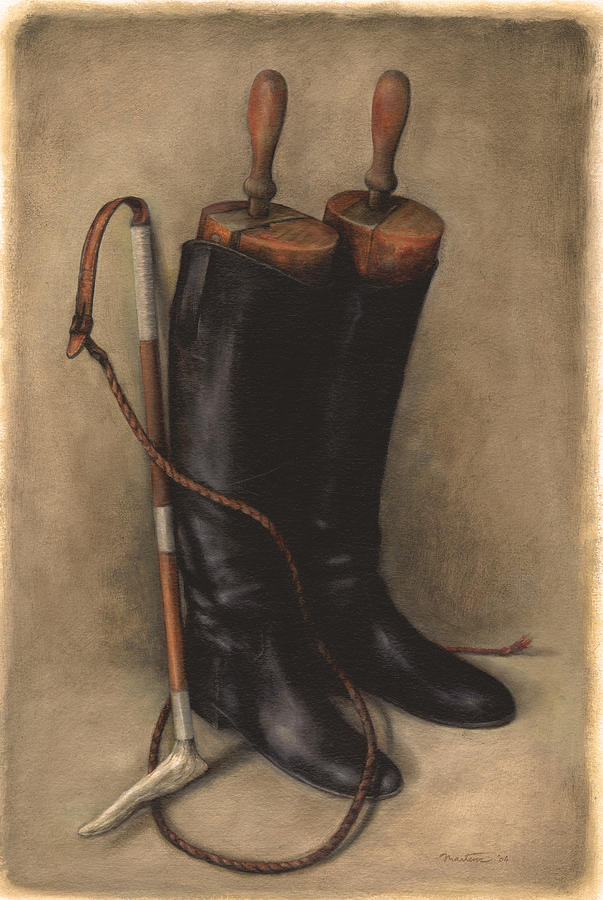 Horse Painting - Boots and Whip by Meridith Martens