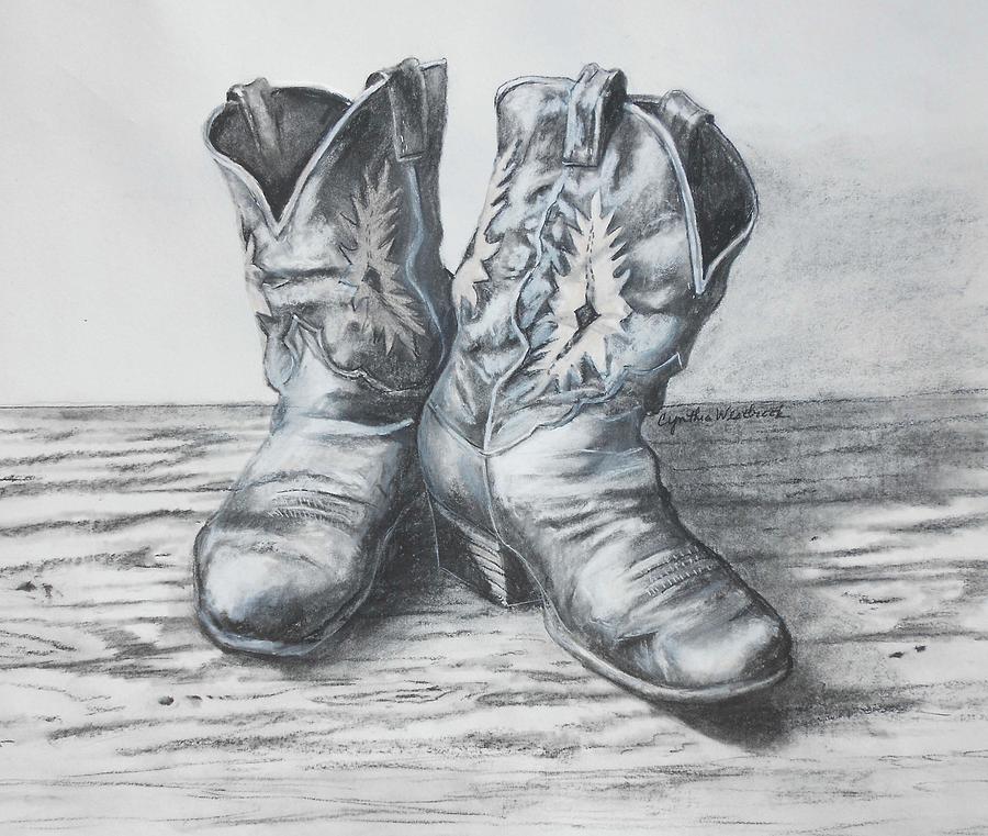 Boots at the End of the Day Drawing by Cynthia Westbrook