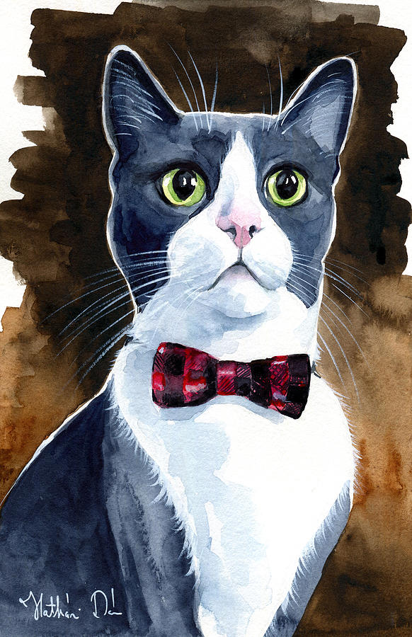 Boots - Blue Tuxedo Cat Painting Painting by Dora Hathazi Mendes