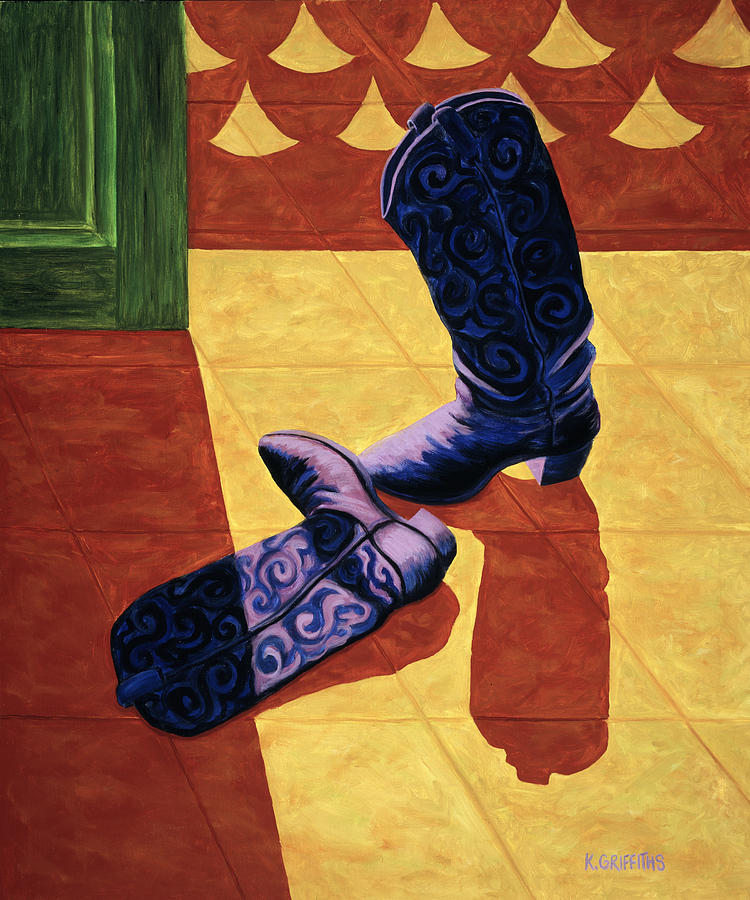 Boot Painting - Boots On Tile by Karin Griffiths