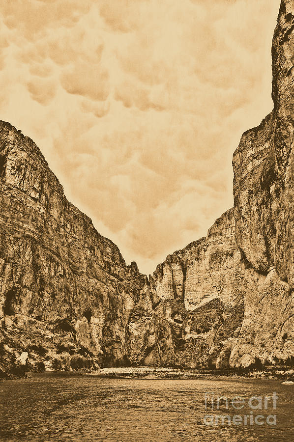 Boquillas Canyon and Scalloped Clouds Big Bend National Park Texas Rustic Digital Art Photograph by Shawn OBrien