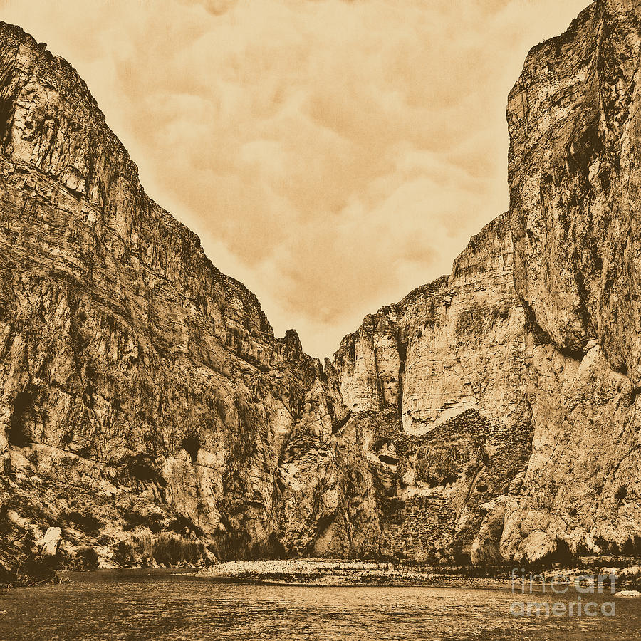 Boquillas Canyon and Scalloped Clouds Big Bend National Park Texas Square Format Rustic Digital Art Photograph by Shawn OBrien
