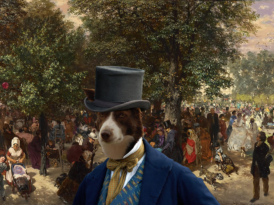 Border Collie Art Canvas Print - Afternoon in the Tuileries Gardens Painting by Sandra Sij
