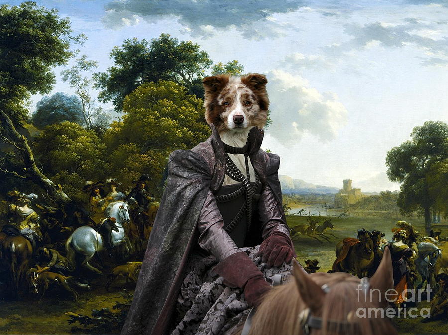 Border Collie Art Canvas Print - Landscape with a Hunting Party Painting by Sandra Sij