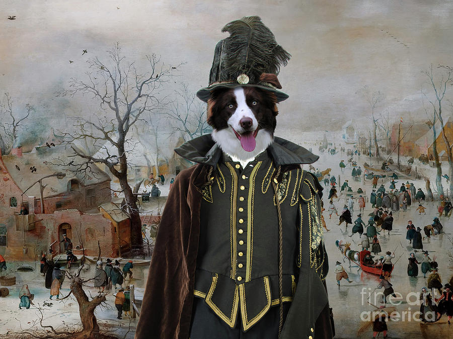 Border Collie Art Canvas Print - Winter landscape with skaters Painting by Sandra Sij