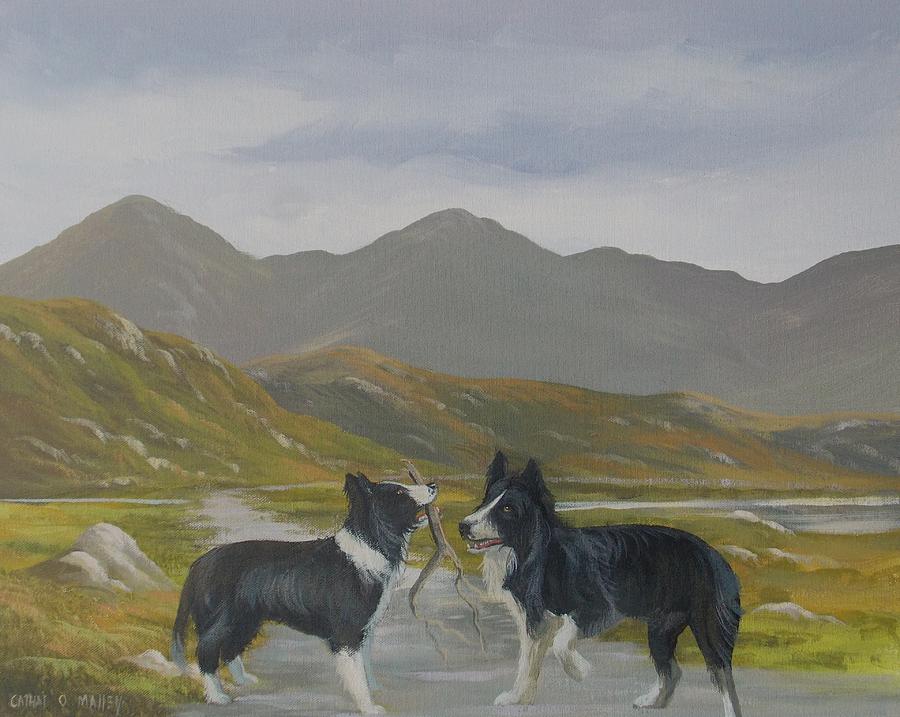 Border Collies Painting by Cathal O malley