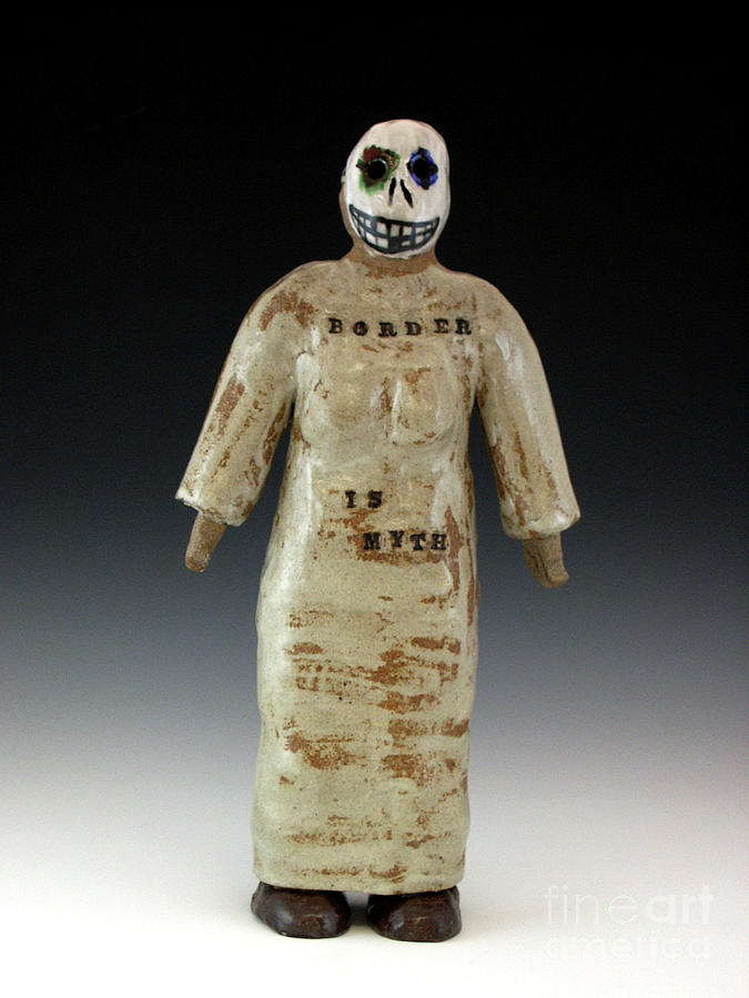 Ceramics Sculpture - Border Monster-Day of the Dead Mask by Angel Luna