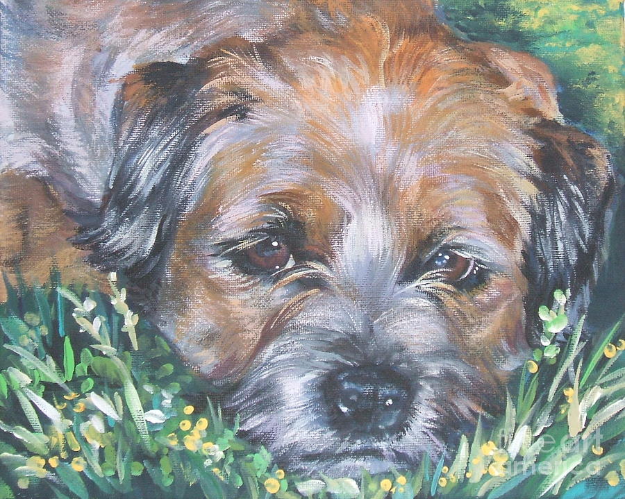 Border Terrier In Grass Painting by Lee Ann Shepard