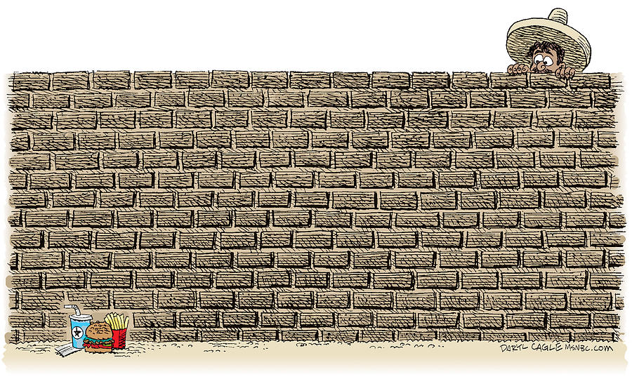 Mexico Drawing - Border Wall by Daryl Cagle Mexico Drawing - Border Wall by Daryl Cagle