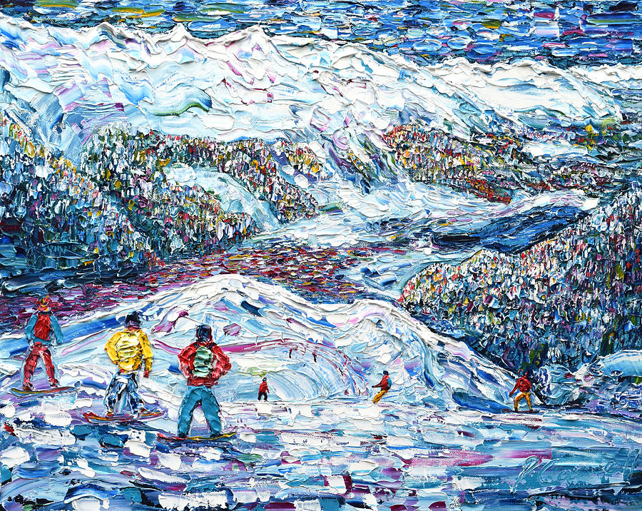 Boarders above Davos Platz Painting by Pete Caswell