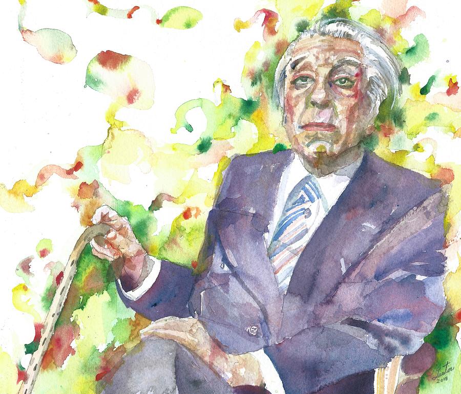 Borges Painting - BORGES - watercolor portrait.4 by Fabrizio Cassetta
