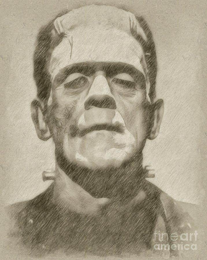 Boris Karloff as Frankenstein Drawing by Esoterica Art Agency