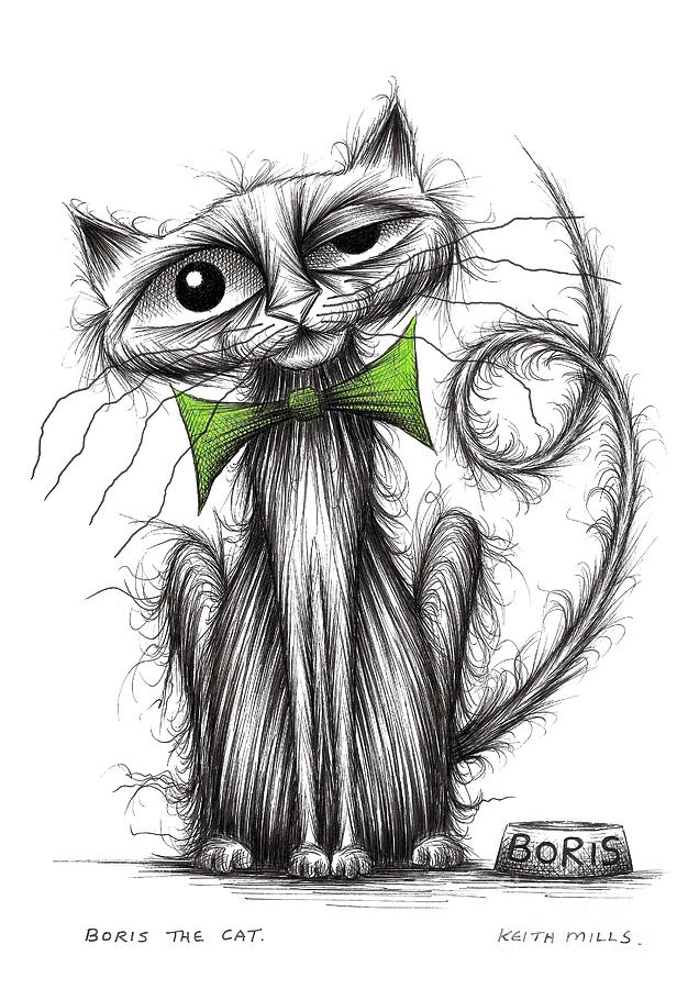 Boris the cat Drawing by Keith Mills