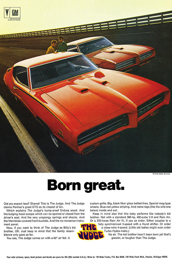 Car Digital Art - Born great. 1969 Pontiac GTO The Judge by Digital Repro Depot
