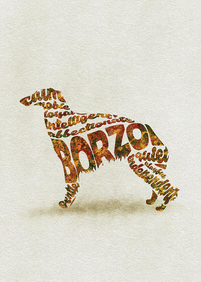 Borzoi Dog Watercolor Painting / Typographic Art Painting by Inspirowl Design