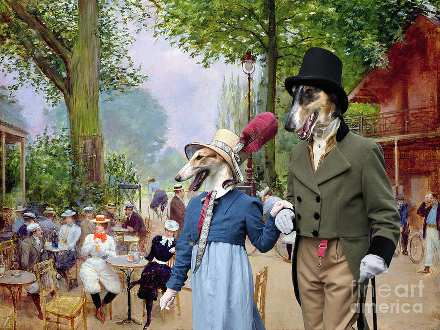 Borzoi - Russian Wolfhound Art Canvas Print - A Summer Day at Paris Park  Painting by Sandra Sij