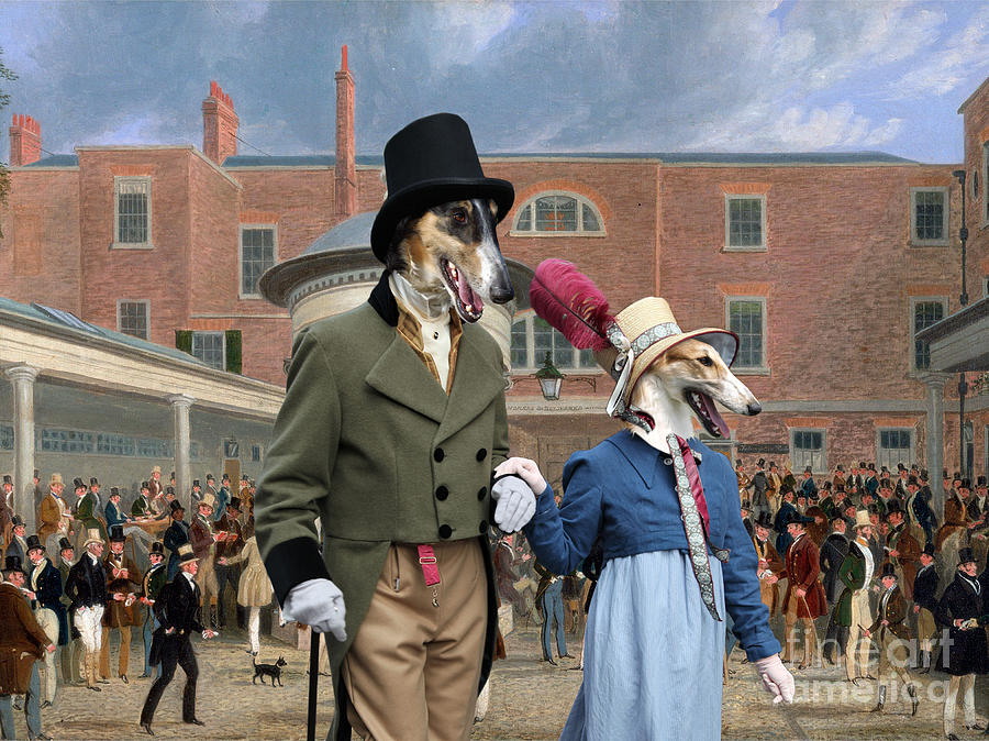 Borzoi - Russian Wolfhound Art Canvas Print - Settling Day at Tattersalls  Painting by Sandra Sij