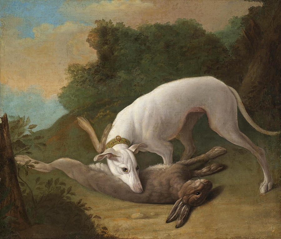 Borzoi with Game Painting by Johann Friedrich von Grooth