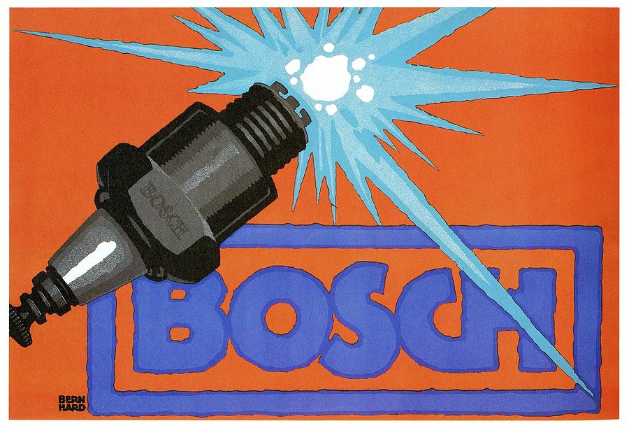 Vintage Mixed Media - Bosch Spark plug - Vintage Advertising Poster - Minimal Industrial Art by Studio Grafiikka