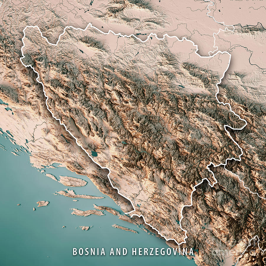 Map Digital Art - Bosnia And Herzegovina Country 3D Render Topographic Map Neutral by Frank Ramspott