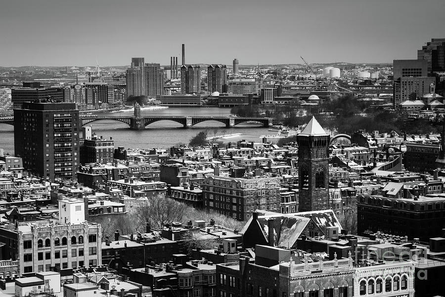 Boston Back Bay and Charles River Black and White Photograph by Thomas Marchessault