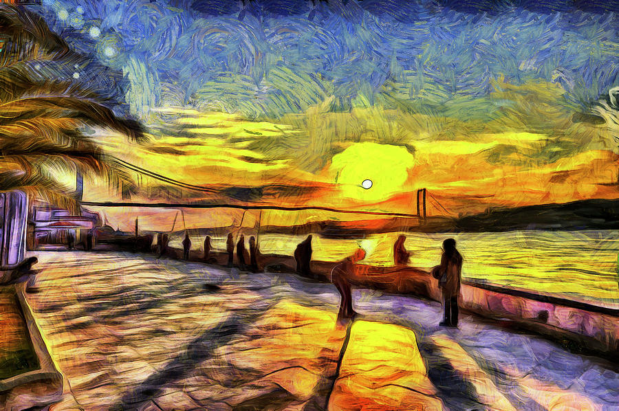 Vincent Van Gogh Mixed Media - Bosphorus Istanbul Sunset Art by David Pyatt